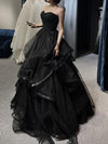 A-Line Sweetheart Neck Tulle Long Prom Dress, Black Long Formal Dress