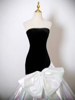 Mermaid White/Black Velvet Long Prom Dress, White/Black Long Evening Dress
