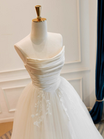 A-Line Satin Tulle ivory Long Prom Dress, ivory Long Formal Dress