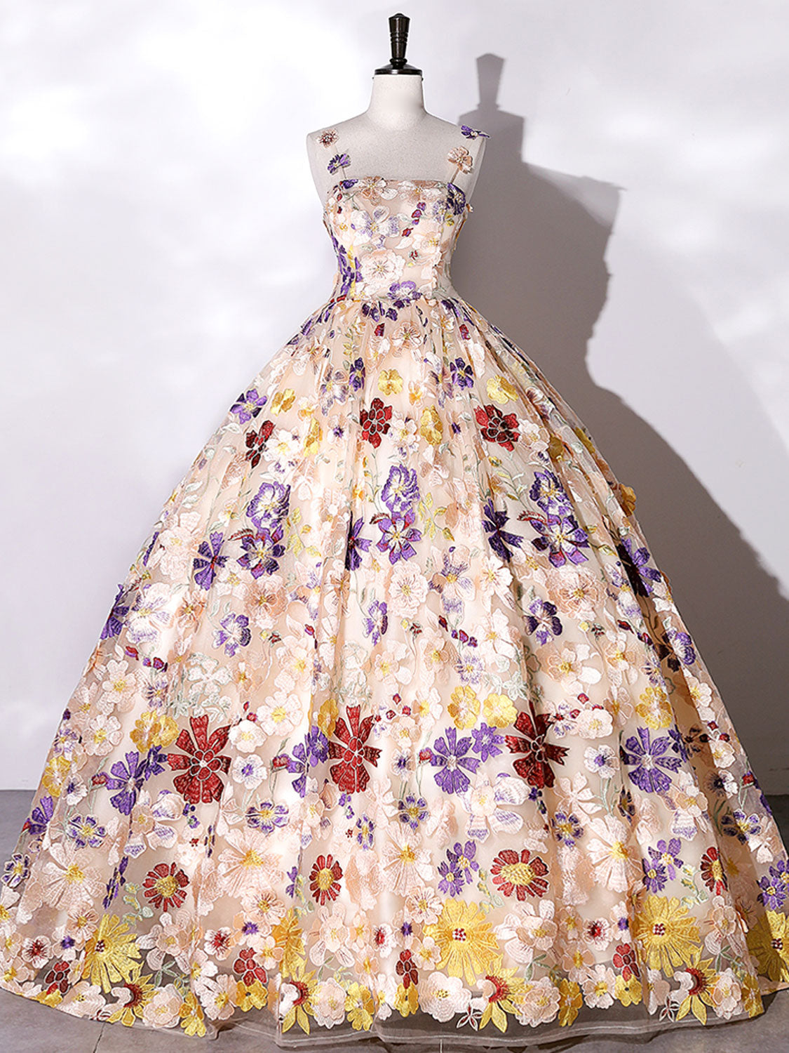 Champagne A-line Flowers Long Prom Dress, Champagne Sweet 16 Dress – shopluu