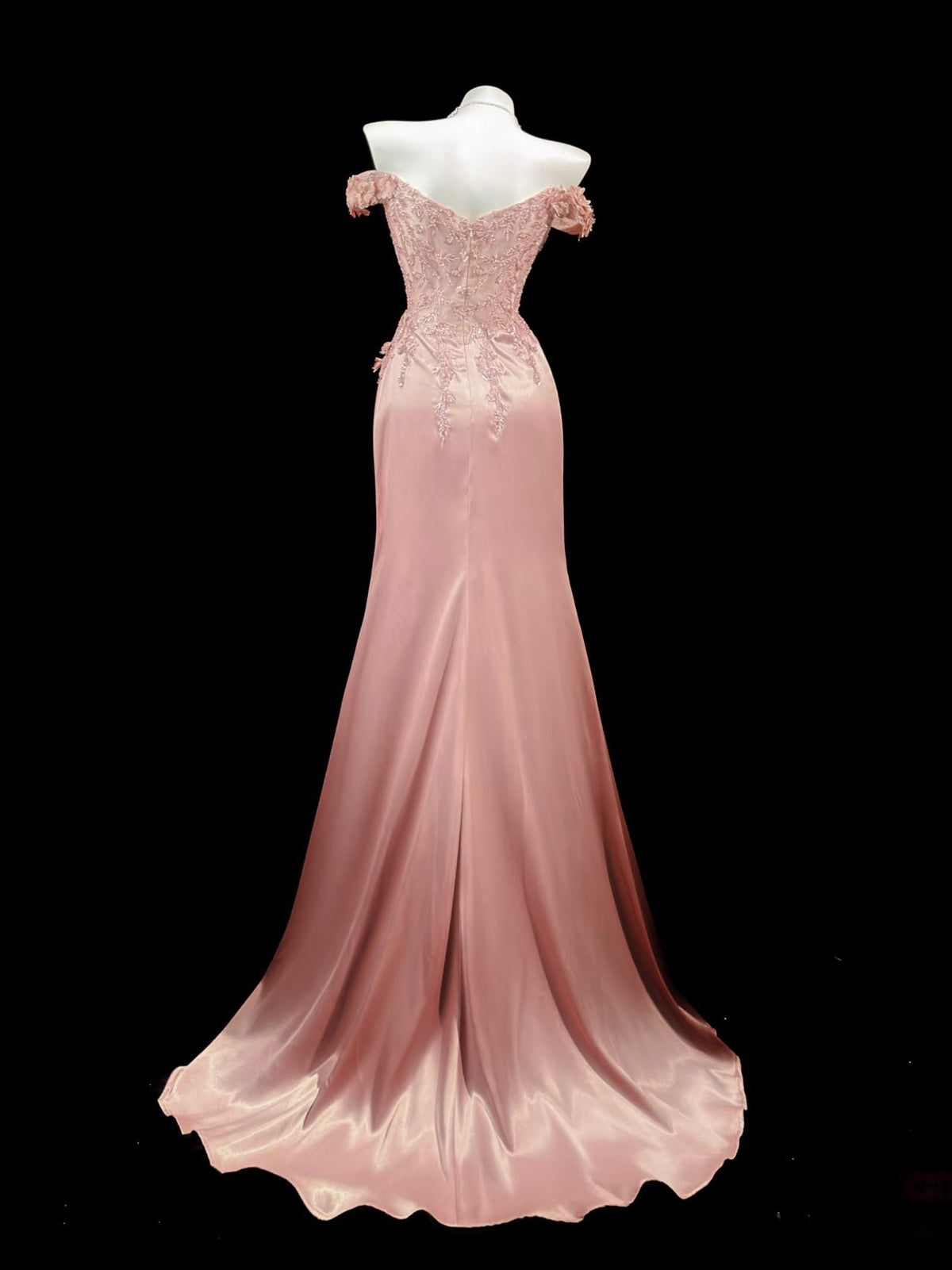 Mermaid Sweetheart Neck Lace Satin Pink Long Prom Dress