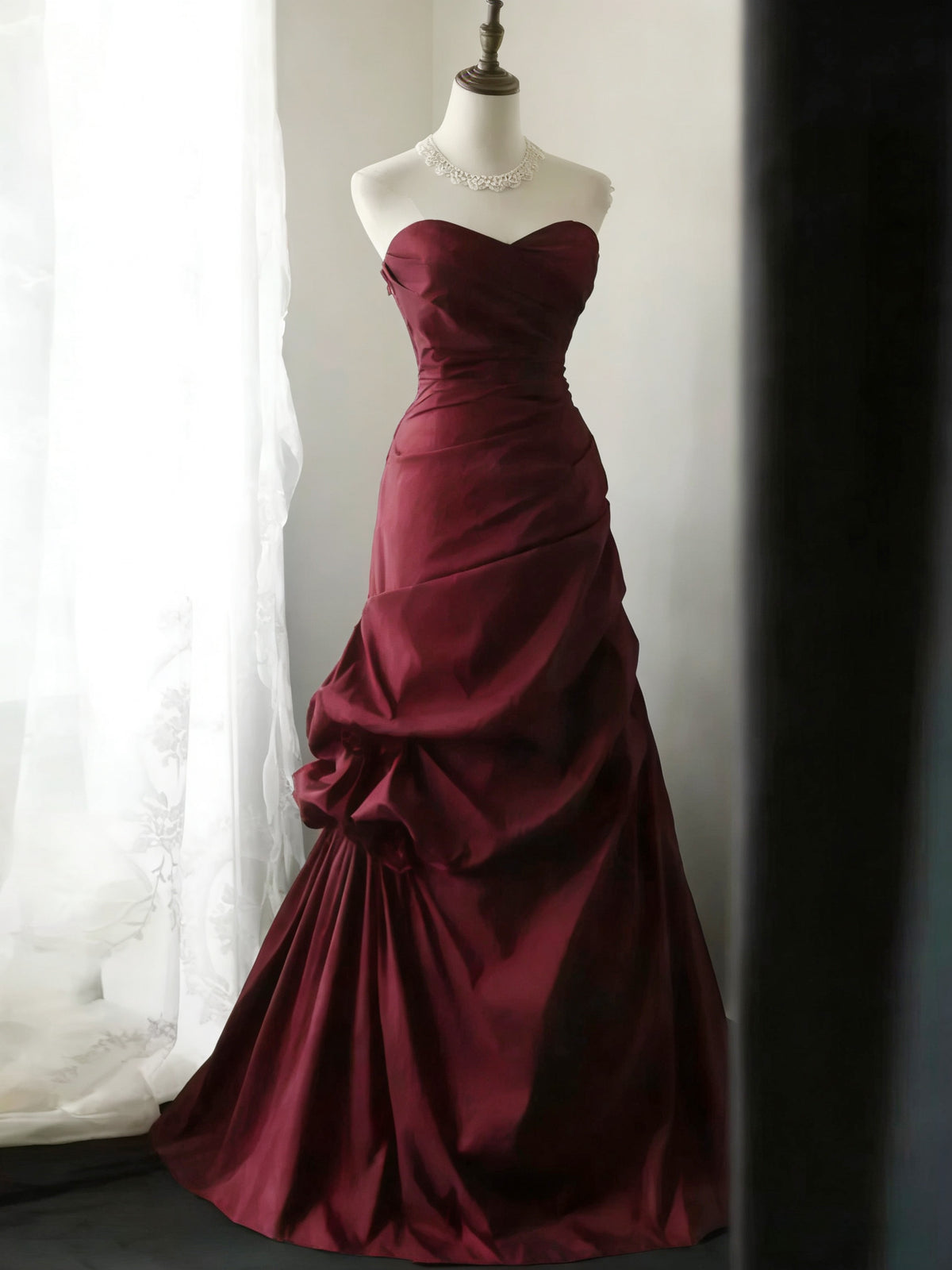 A-line Sweetheart Neck Floor Length Taffeta Long Prom Dress