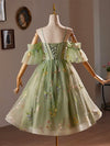 A-Line Off Shoulder Sweetheart Neck Tulle Lace Green Short Prom Dress