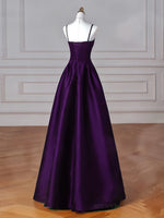 Simple A-Line Dark Purple Satin Long Prom Dress, Dark Purple Long Formal Dress