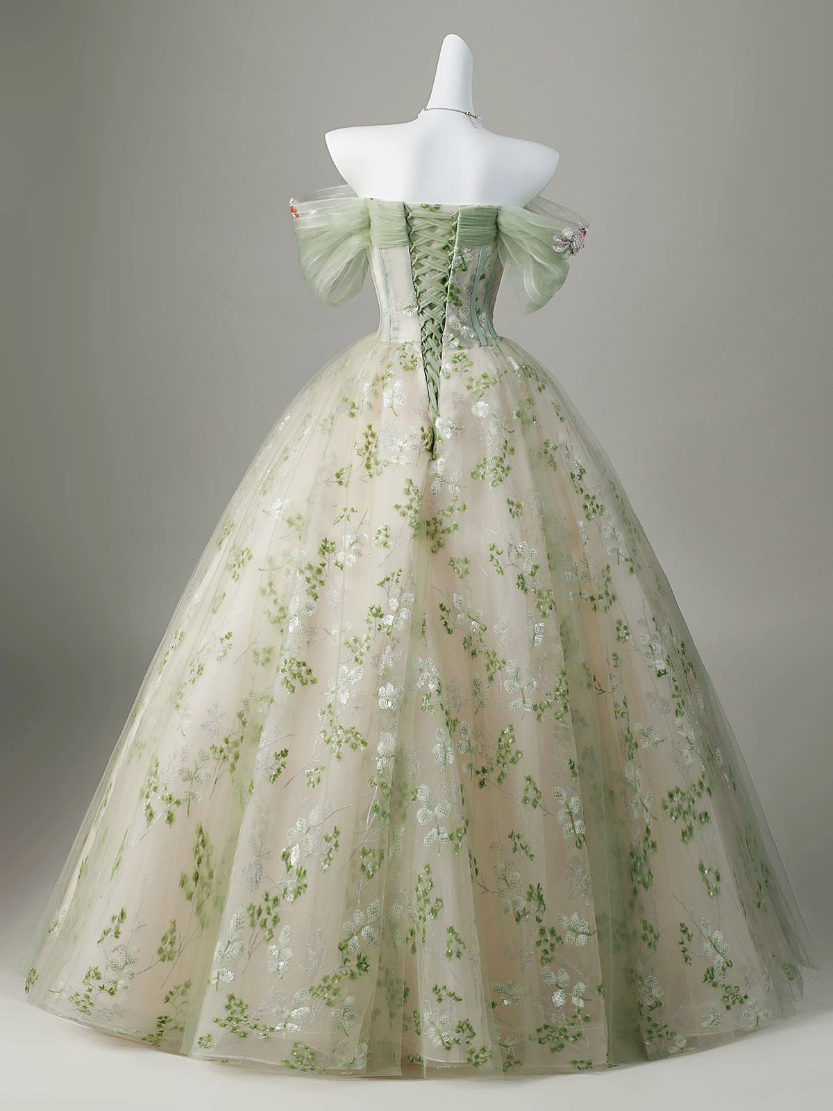 A-Line Sweetheart Neck Tulle Lace Sequin Green Long Prom Dress
