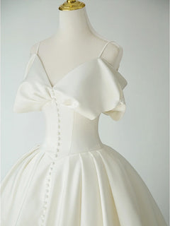 A-Line V Neck Satin ivory Long Prom Dress, ivory Long Formal Dress