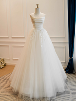 A-Line Satin Tulle ivory Long Prom Dress, ivory Long Formal Dress