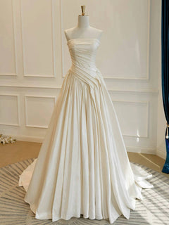 A-Line Taffeta Light Champagne Long Prom Dress, Light Champagne Long Evening Dress