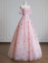 A-Line Lace Sequin Pink Long Prom Dress, Pink Long Sweet 16 Dress