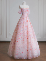 A-Line Lace Sequin Pink Long Prom Dress, Pink Long Sweet 16 Dress