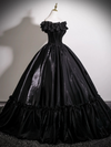 A-Line Off Shoulder Satin Black Long Prom Dress, Black Long Formal Dress