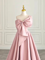 A-Line Sweetheart Neck Satin Pink Long Prom Dress, Pink Long Evening Dress
