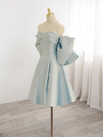 Blue Sweetheart Neck Satin Short Prom Dress, Blue Homecoming Dress