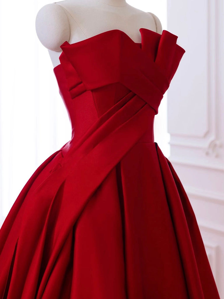A-Line Satin Burgundy Long Prom Dress, Burgundy Long Formal Dress
