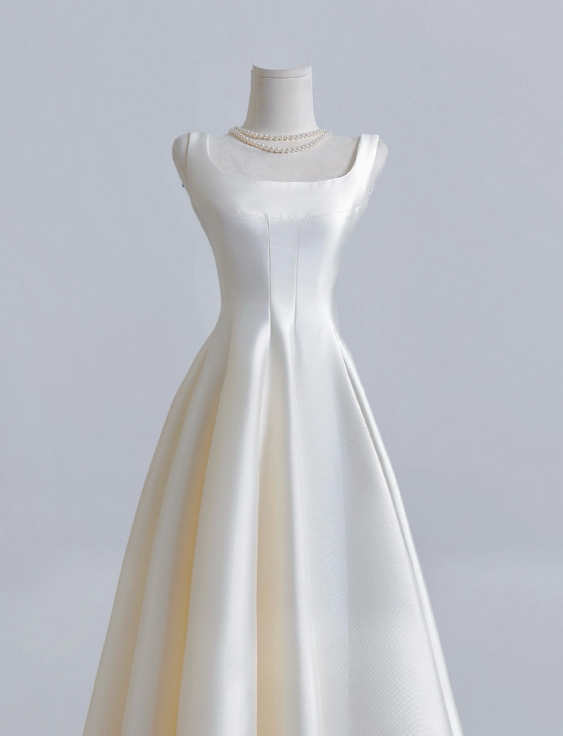 A-Line Tea Long Light Champagne Prom Dress, Long Formal Dress