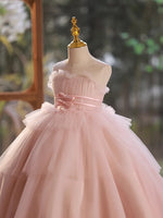 A-Line Pink Tulle Long Flower Girl Dress