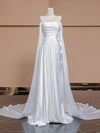 A-Line White Satin Long Prom Dress, White Long Formal Dress