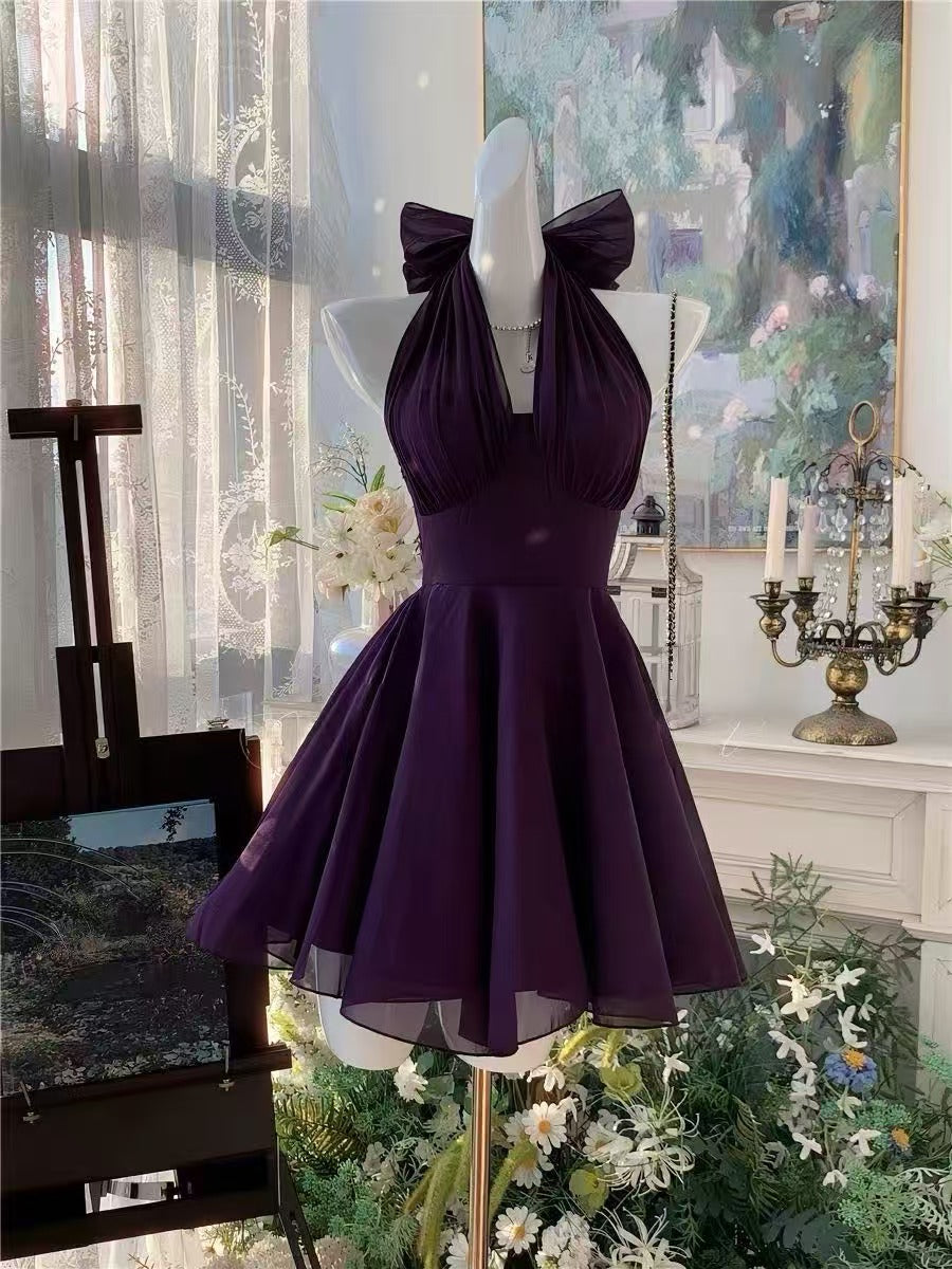 Simple A-line Chiffon Purple Short Prom Dress, Purple Homecoming dress US 16W / Custom Color