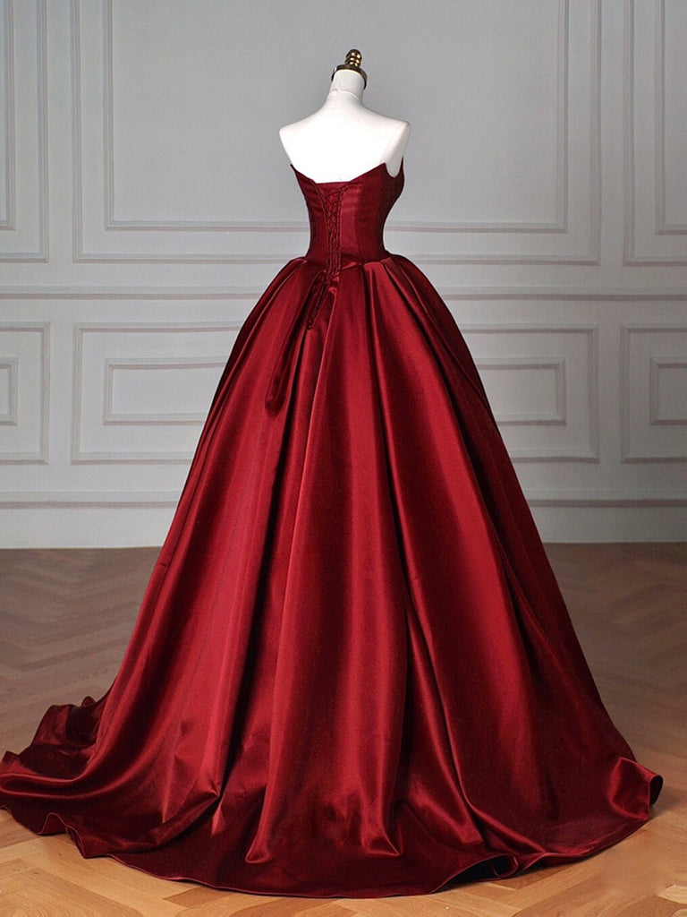 Simple A-Line Satin Burgundy Long Prom Dress, Burgundy Long Formal Dress