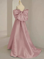 Pink A-Line Satin Long Prom Dresses, Pink Satin Evening Dresses