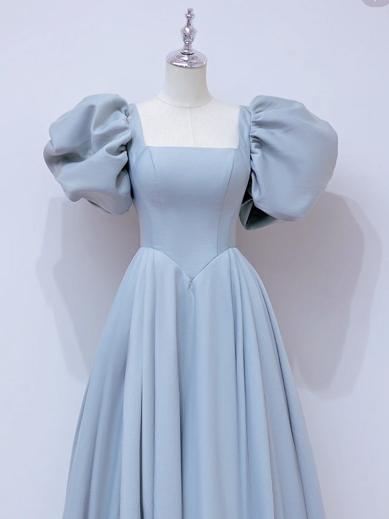A-Line Puff sleeves Long Blue Prom Dress, Square Neckline Blue Long Formal Dress Custom Size / Blue A-Line Puff sleeves Long Blue Prom Dress, Square Neckline Blue Long Formal Dress Custom Size / Blue