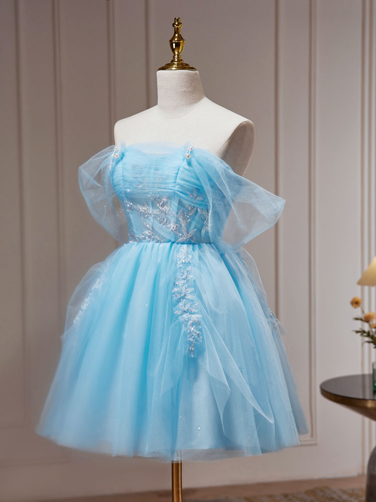 Off the Shoulder Short Blue Prom Dresses, Short Blue Lace Formal Homecoming Dresses, US 12 / Custom Color / No Rush Off the Shoulder Short Blue Prom Dresses, Short Blue Lace Formal Homecoming Dresses, US 12 / Custom Color / No Rush