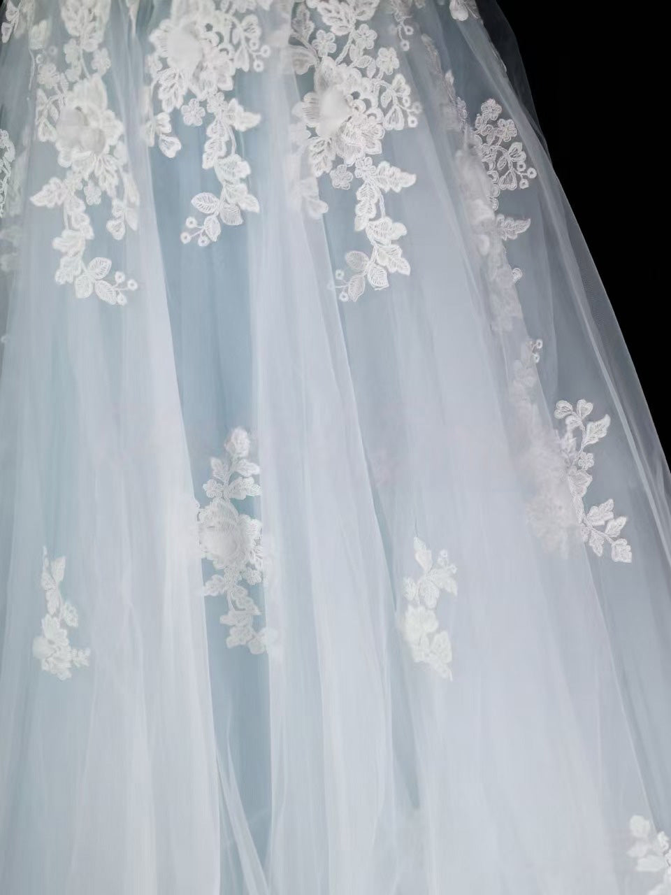 A-Line Sweetheart Neck Tulle Lace Light Blue Long Prom Dress