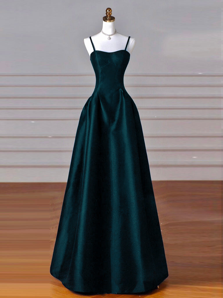 A-Line Sweetheart Neck Satin Peacock Blue Long Prom Dress