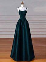 A-Line Sweetheart Neck Satin Peacock Blue Long Prom Dress