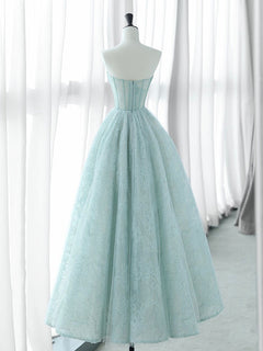 A-Line Sweetheart Neck Tulle Lace Blue Long Prom Dress, Blue Long Formal Dress