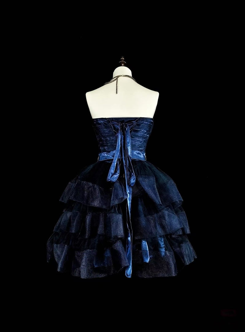 Cute Sweetheart Neck Tulle Dark Blue Short Prom Dress, Blue Homecoming – shopluu