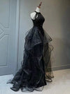 A-Line Tulle Sequin Black Long Prom Dress, Black Long Formal Dress