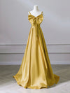 A-Line Sweetheart Neck Satin Yellow Long Prom Dress, Yellow Long Formal Dress
