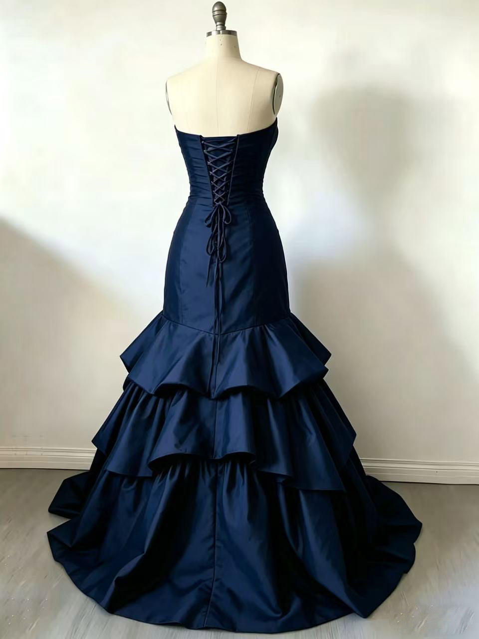 Mermaid Sweetheart Floor Length Taffeta Dark Blue Prom Dress