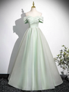 A-Line Off Shoulder Tulle Green Long Prom Dress, Green Long Formal Dress