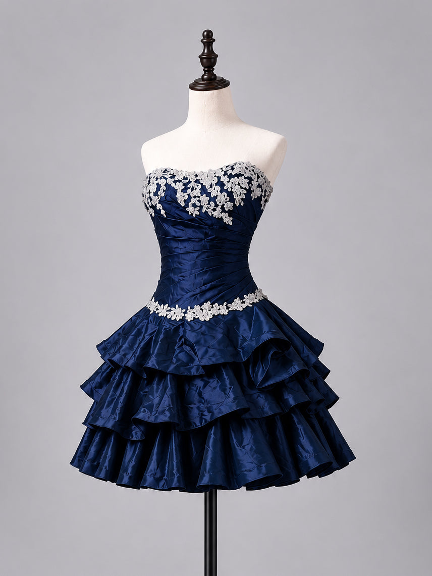 Charming Sweetheart Taffeta Dark Blue Homecoming Dress with Lace