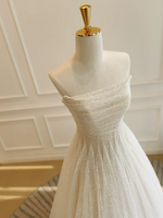A-Line Tulle Lace Light Champagne Long Prom Dress, Light Champagne Long Formal Dress