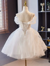 A-Line Off Shoulder Tulle Lace Short Prom Dress, White Homecoming Dress