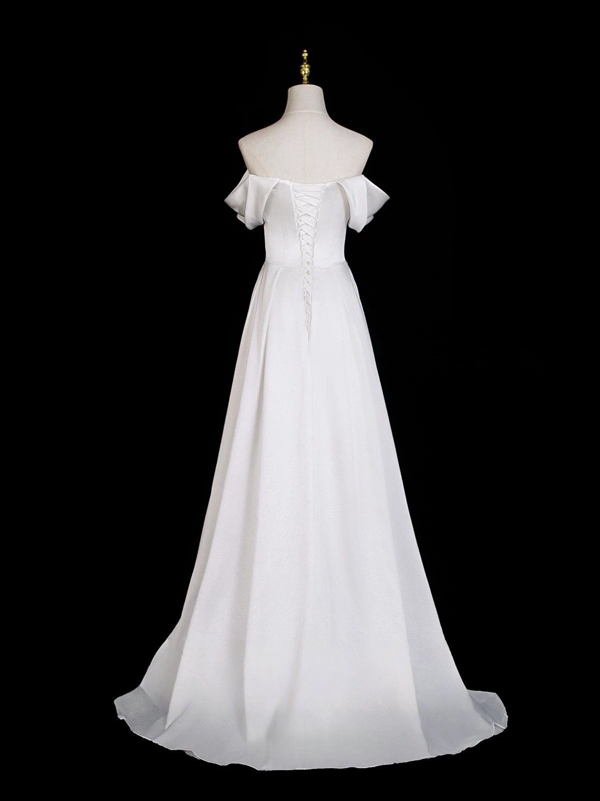 A-Line Off Shoulder Satin White Long Prom Dress, White Long Formal Dress