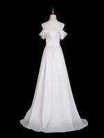 A-Line Off Shoulder Satin White Long Prom Dress, White Long Formal Dress