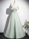 A-Line Off Shoulder Tulle Green Long Prom Dress, Green Long Formal Dress