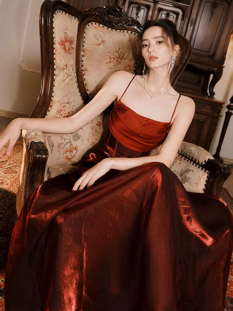 Simple A-Line Backless Tea Length Burgundy Prom Dress US 8 / Burgundy Simple A-Line Backless Tea Length Burgundy Prom Dress US 8 / Burgundy