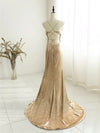 Champagne Backless Sequin Long Prom Dress, Sequin Champagne Long Evening Dress