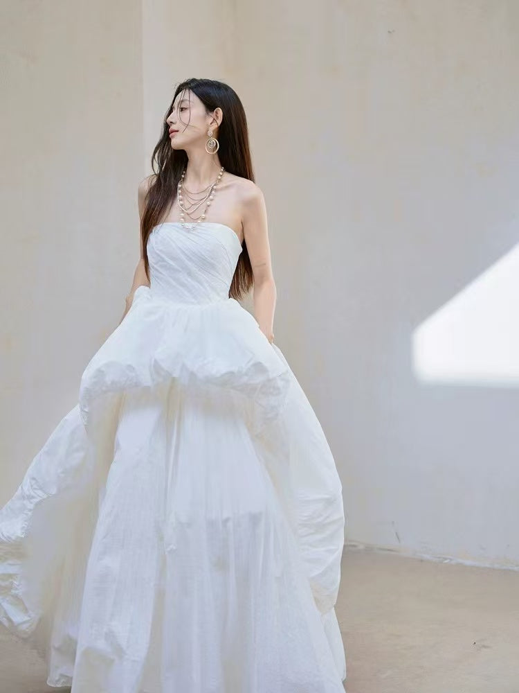 Unique A-line Floor Length White Prom Dress, White Formal Dress