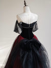 A-Line Off Shoulder Tulle Black/Burgundy Long Prom Dress