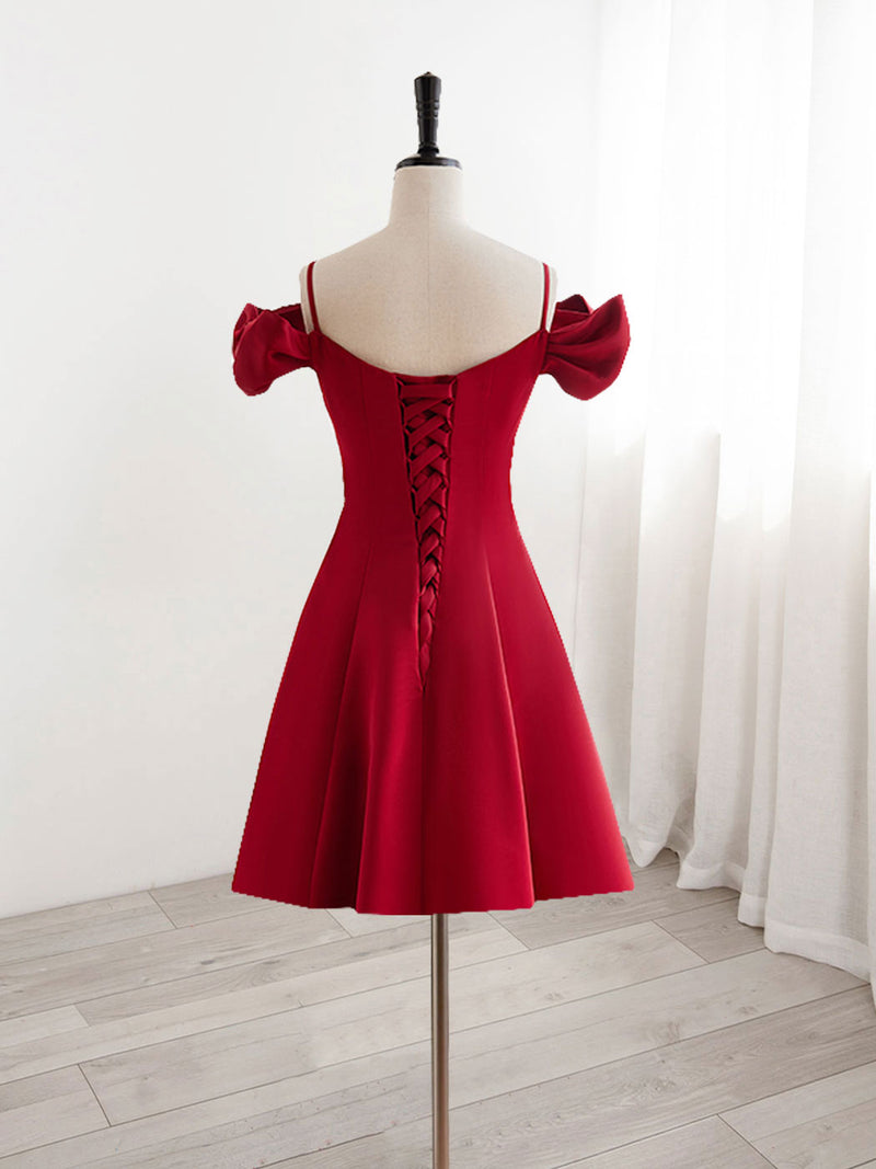 Burgundy V Neck Satin Short Prom Dress, Burgundy Homecoming Dress – shopluu Burgundy V Neck Satin Short Prom Dress, Burgundy Homecoming Dress – shopluu