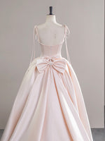 A-Line Satin Pink Champagne Long Prom Dress, Pink Champagne Long Formal Dress