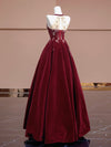 A-Line Velvet Beads Sequin Burgundy Long Prom Dress, Burgundy Long Formal Dress