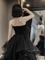 A-Line Sweetheart Neck Tulle Long Prom Dress, Black Long Formal Dress
