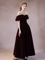 A-Line Burgundy Velvet Long Prom Dress, Burgundy Formal Dress